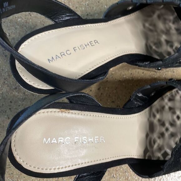 Marc Fisher "Hata" Espadrille Wedge Studded Sandals Black Suede sz 8 - Picture 13 of 16